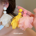 Layered Fabric Flower Drop Earrings in Three Colors view 2