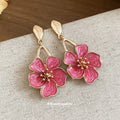 Enamel Flower Drop Earrings in Six Bright Color Options view 3