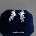 Silver Tone Sculpted Star Purple Square And Clear Stone Stud Earrings view 1