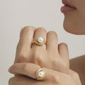 Faux Pearl Zircon Double Curve Open Rings Gold Steel Tone view 4