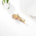 Green Gold Tone Tulip Enamel Pearl Look Metal Brooch Pin view 3