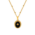 Gold Oval Black Enamel Star Pendant Necklace Metal Chain view 5