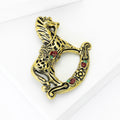 Antique Gold Tone Rocking Horse Brooch With Red Details view 3