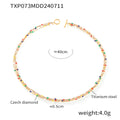 Multicolor Bead Layered Gold Necklace Bracelet Set Titanium Steel view 6