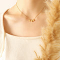 Gold Rose Steel Three Star Charm Station Necklace Chain view 6