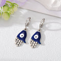 Silver Tone Colorful Enamel Hamsa Evil Eye Huggie Earrings view 5
