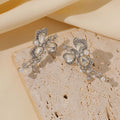 Silver Butterfly Crystal Pearl Drop Earrings Vine Dangles view 4