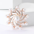Swirling Crystal Flower Brooch in Silver or Rose Gold Tone view 2