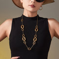 Gold Hollow Oval Link Long Sweater Necklace Stainless Steel view 4