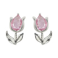 Silver Crystal Tulip Stud Earrings Pink And Blue Colors view 5