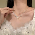 Silver Pearl Zircon Teardrop Fringe Collarbone Necklace view 4