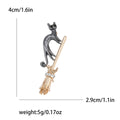 Slender Cat Riding Broom Brooch in Silver or Gold Tone view 7