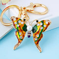 Blue Crystal Butterfly Pair Keychain with Gold Tone Ring and Clasp view 2