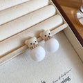 Velvet Bear and Pom Pom Stud Earrings in Red and White view 6