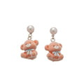 Pastel Flocked Bear Drop Earrings with Glossy Pink Beads view 5