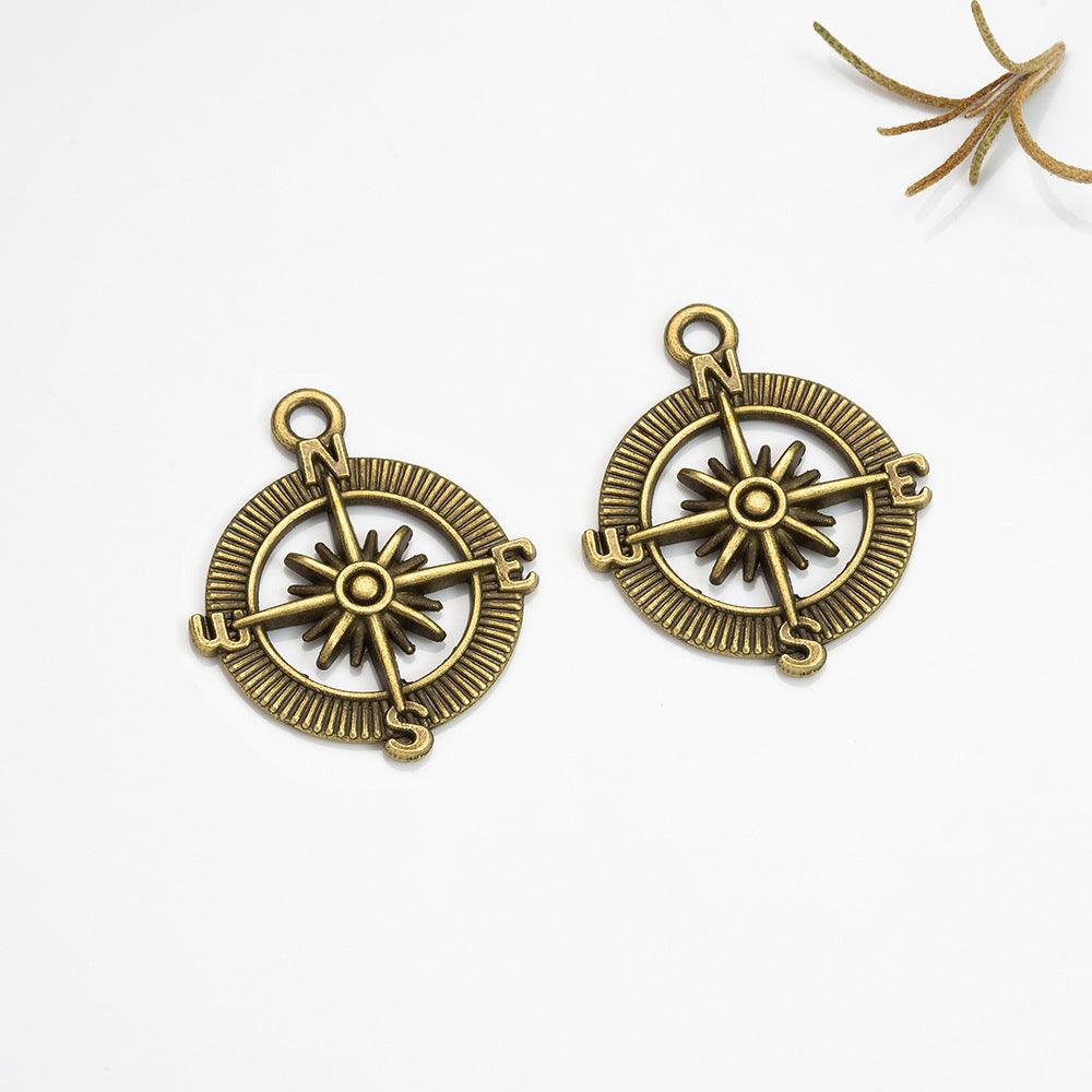 25mm Vintage Alloy Compass Wheel Charm Pendant