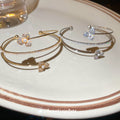 CZ Pearl Flower Multi Layer Open Bangle Cuff Silver Gold view 2