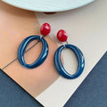 Red Top Blue Round and Oval Statement Stud Earrings view 7