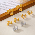 Stainless Steel Bow Stud Earrings Heart Glass Rhinestone Styles view 4