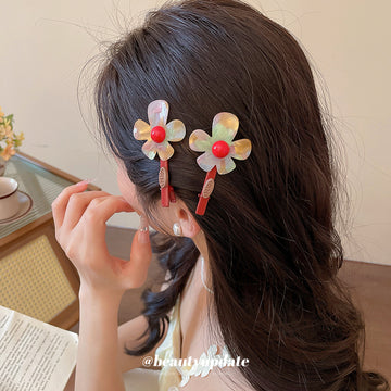 Red Duckbill Clip Iridescent Resin Flower Single Piece