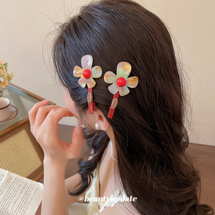 Red Duckbill Clip Iridescent Resin Flower Single Piece