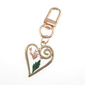 Gold Tone Open Heart Pressed Flower Resin Clip Keychains view 9
