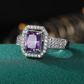 Purple Rectangular Solitaire Double-Halo Wide Ring In Silver Tone view 3
