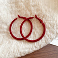 Large Glossy Round Hoop Earrings in Brown and Deep Red view 4