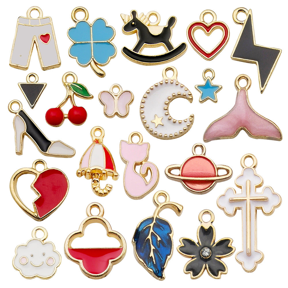 Enamel Zinc Alloy Flower Heart Four Leaf Clover Charm Pendants for DIY Earrings Jewelry