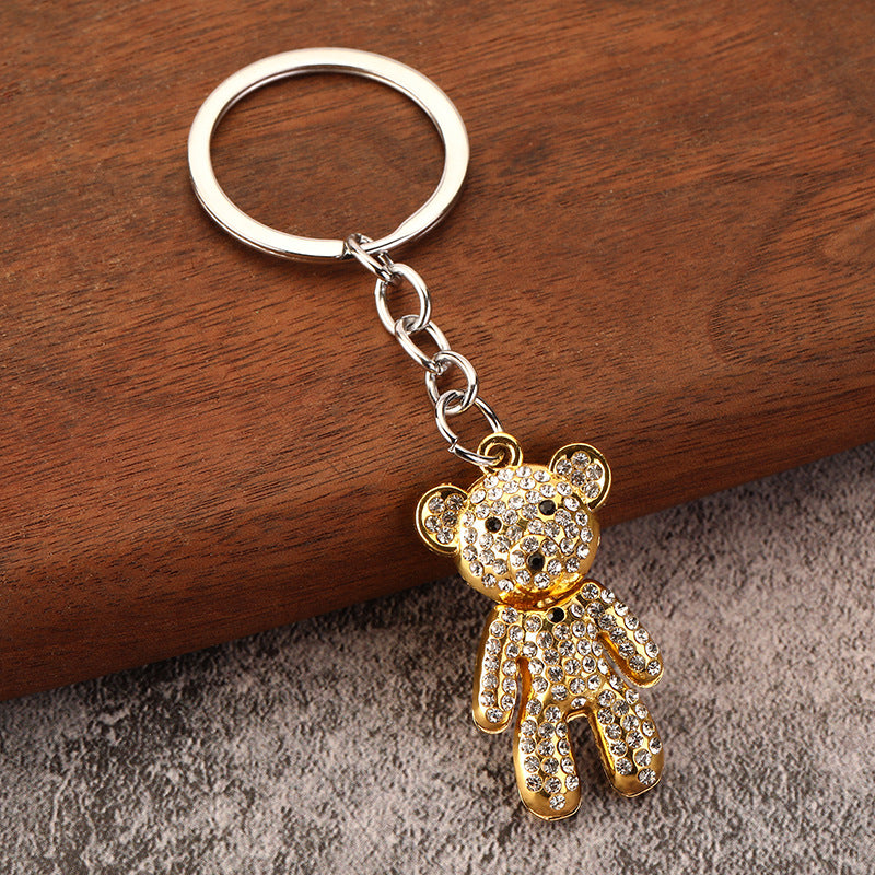 Rhinestone Bear Zinc Alloy Keychain Pendant Gift Accessory