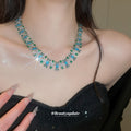 Blue Green Crystal Silver Earrings Bracelet Necklace Three view 4