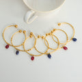 Gold Open Cuff Bangle Ball Ends Sliding Stone Drop view 3