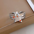 Silver Open Star Ring with Orange Clear Rhinestones view 2