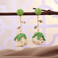 Six Color Woven Rose and Gold Leaf Long Dangle Earrings view 8