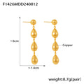 Gold And Steel Teardrop Dangle Earrings Three Drop Chain view 7