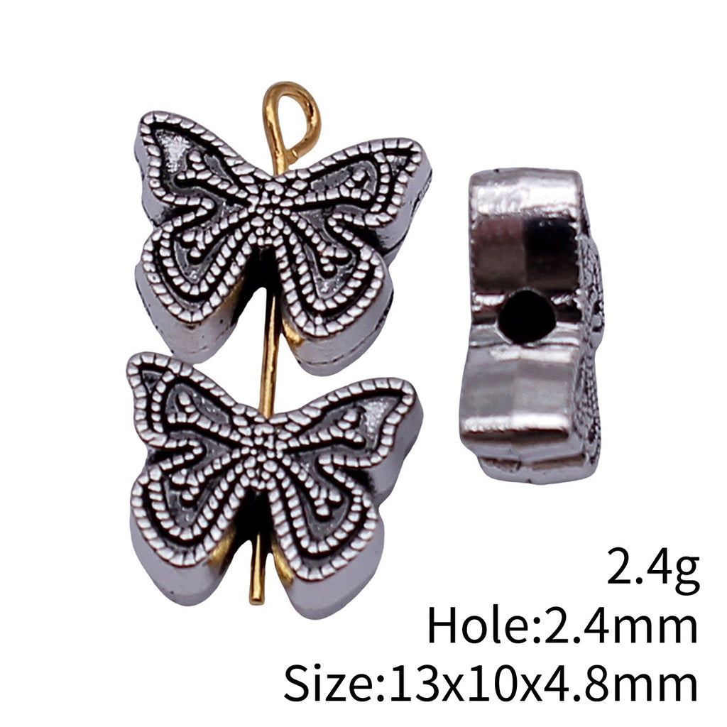13x10x4.8mm 2.4g Antique Silver Zinc Alloy Double Sided Butterfly Through Hole Beads for DIY Jewelry Making