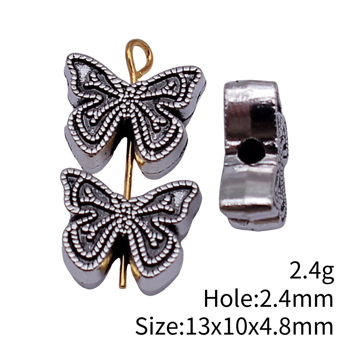 13x10x4.8mm 2.4g Antique Silver Zinc Alloy Double Sided Butterfly Through Hole Beads for DIY Jewelry Making