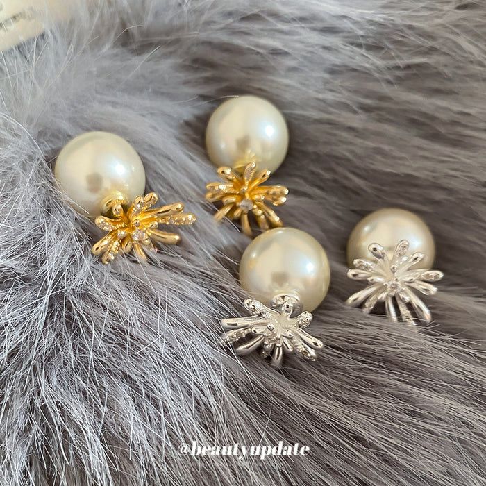 Faux Pearl Floral Cluster Stud Earrings In Gold And Silver