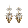 Ornate Architectural Chandelier Hook Earrings With Polished Metal Details view 5