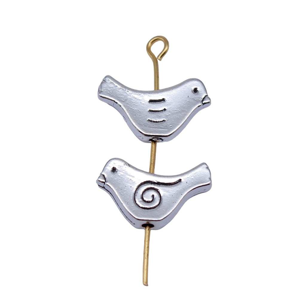 15x9.2x3mm 1.3g Antique Silver Zinc Alloy Swirl Bird Small Hole Spacer Beads for Bracelet Making