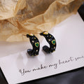 Black Heart Leopard Print Crystal Look Open C Hoop Earrings view 1