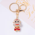 Rhinestone Wealth God Ox Keychain Gold Metal Red Robe Charm view 1