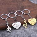 Metal Treble Clef & Love Heart Keychain Pair in Silver or Gold view 1