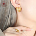 Gold Steel Nested Ribbed Heart Stud Earrings Metal view 3