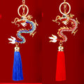 Classic Zodiac Dragon Keychains in Red and Blue with Optional Tassels view 2