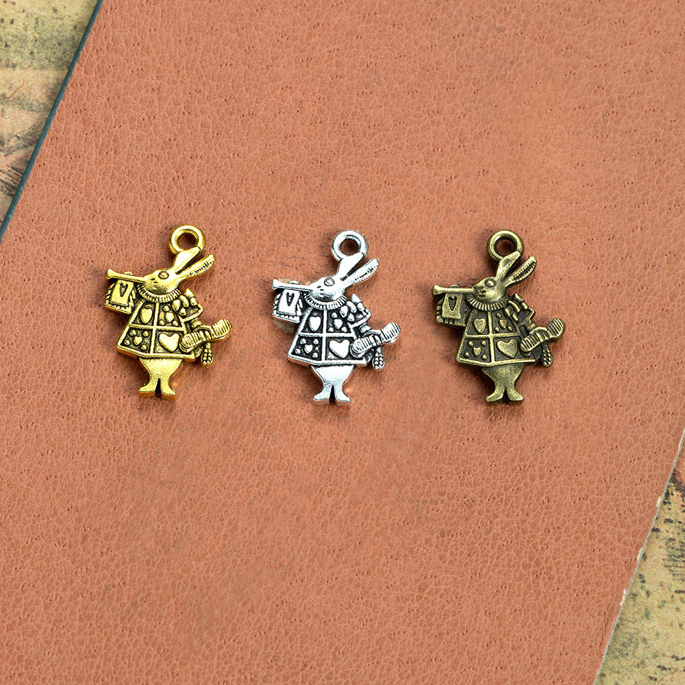 Vintage Double-Sided Rabbit Playing Trumpet Alloy Charm
