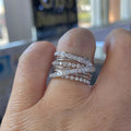 Extra-Wide Layered Crisscross Clear Stone Ring In Silver Tone view 3