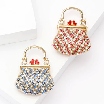 Crystal Handbag Brooch With Red Clasp in Pink or Blue