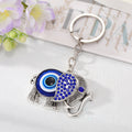 Silver Tone Crystal Blue Evil Eye Elephant Split Ring Keychain view 2