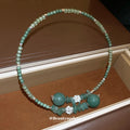 Green Jade Bead Choker Dual Spheres Silver Lotus Accents view 4